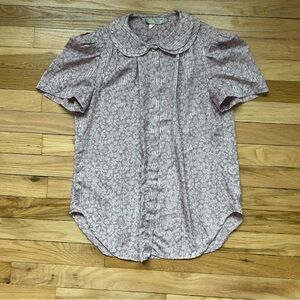 Peter Pan Collar Vintage 70s Lavender Floral Short Sleeve Blouse